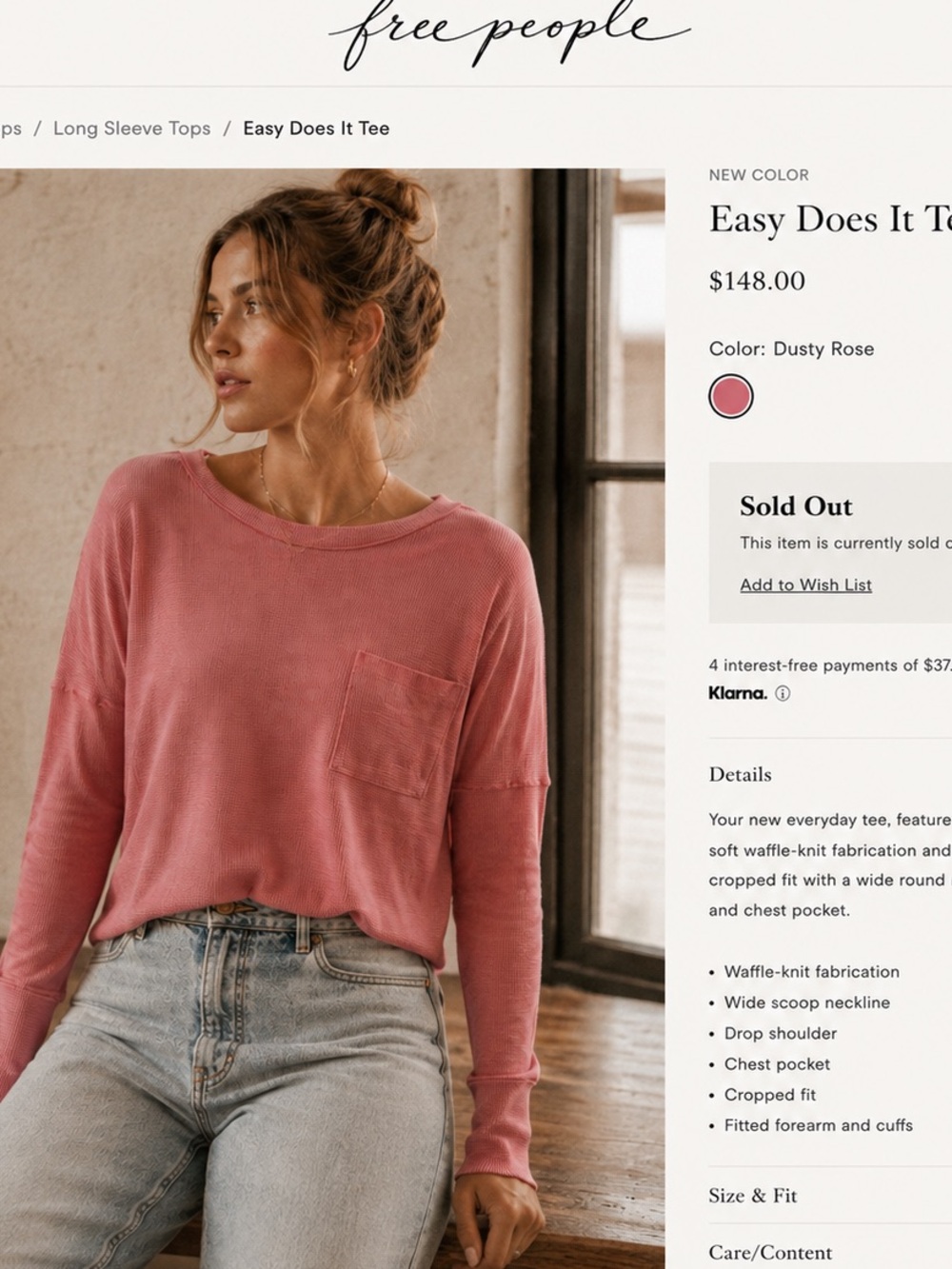 Free People Easy Does It Tee - Dusty Rose